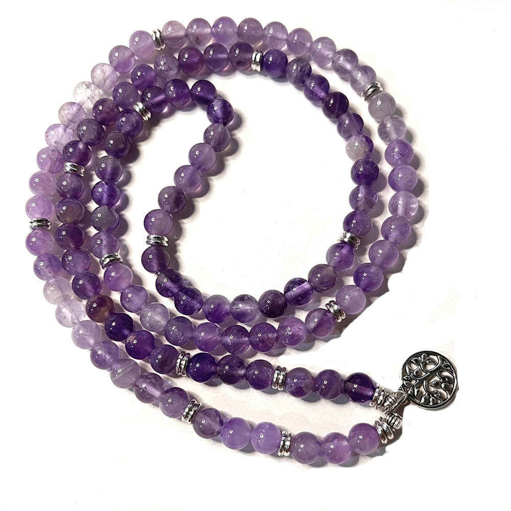 8mm Natural Amethyst Beaded 108 Mala Wrap Bracelet