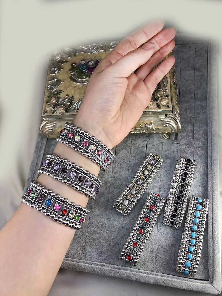 New Summer Bohemian Fashion Women Elastic Inlaid Color Rhinestone Alloy Bracelet