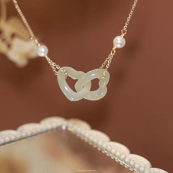 Natural Hetian jade heart-shaped necklaces