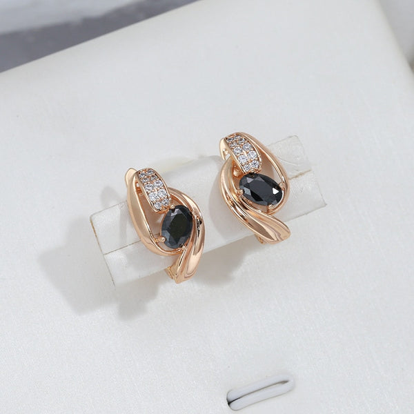 Geometric Double Twist Oval Black Zircon Earrings For Women