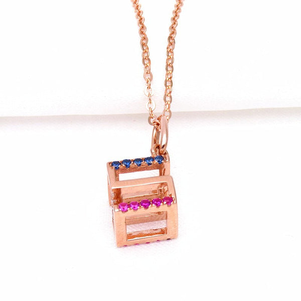 New in 585 Purple Gold Plated 14K Rose Gold Square Necklace