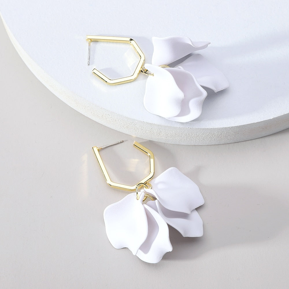 Korean Fashion Acrylic Rose Petals Flower Dangle Earrings For Women