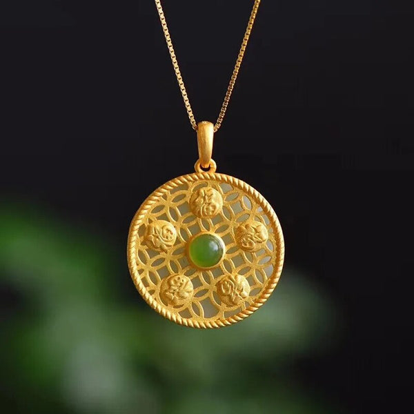 Natural Hetian jade Round Pendant Necklace