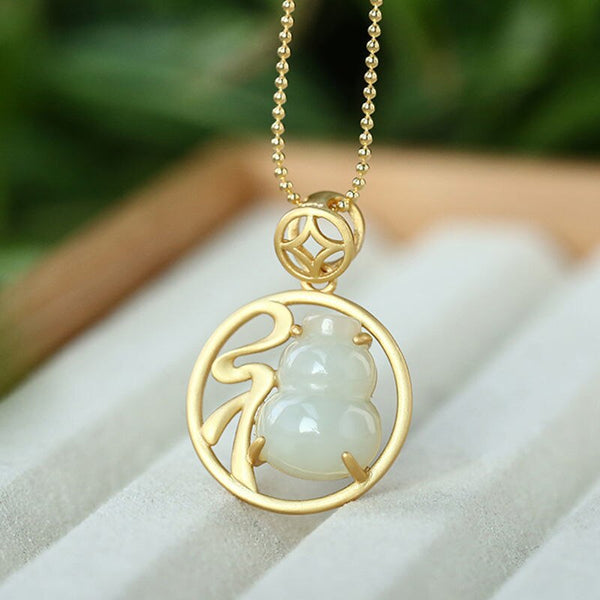 Natural Hetian  jade &quot;Fu&quot; gourd Pendant Necklace