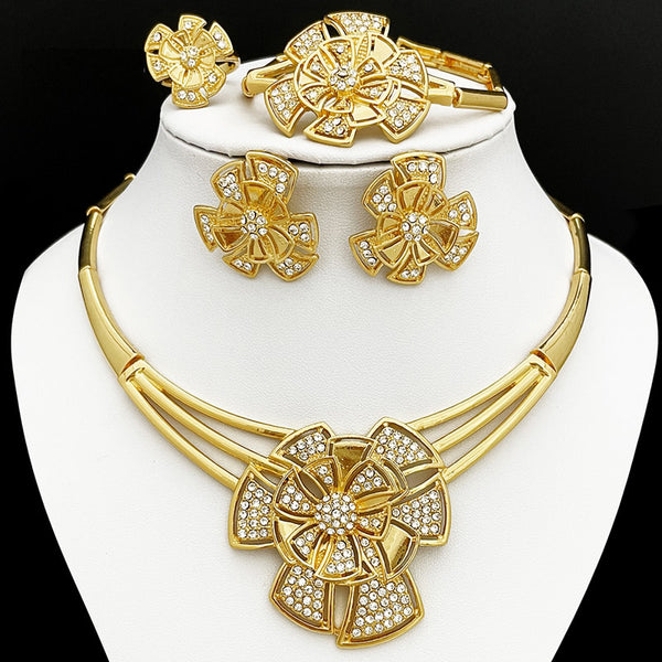 Dubai Luxury Beautiful Jewellery Bridal Necklace Earring And Ring Set