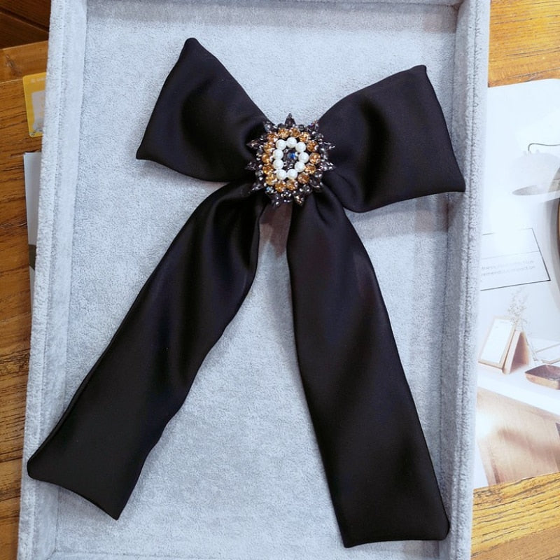 Handmade Balck Fabric Big Bow Brooch