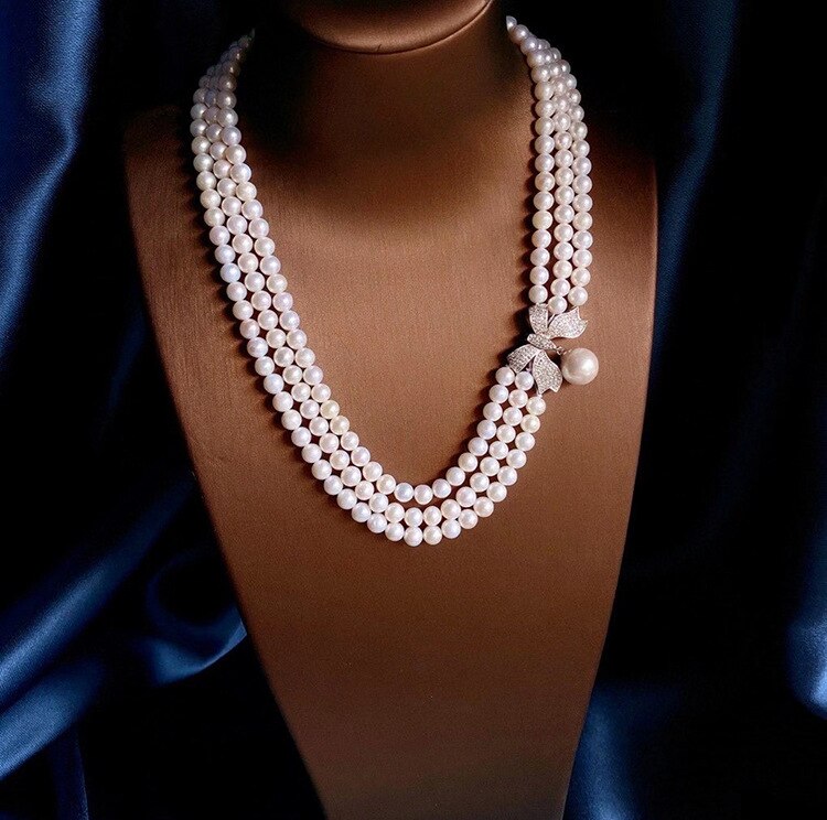 Korean Elegant Pearl Beads Three Floors Necklace for Women