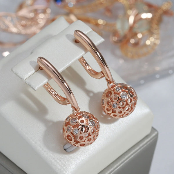 Unique Hollow Metal Ball Inlay Zircon Dangle Earrings