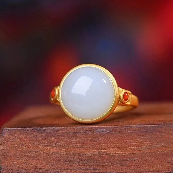 Ancient gold craftsmanship inlaid with natural Hetian white jade ring