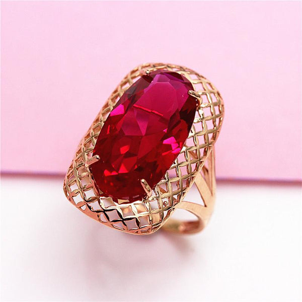 585 purple gold 14K rose gold classic oval ruby rings for women