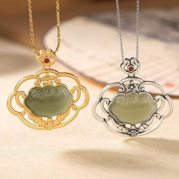 Original Design New Natural Hetian Jade Gold and Silver Hollow Geometric Necklace Pendant