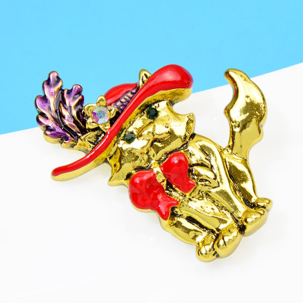 Wear Red Hat Christms Cat Brooches For Women