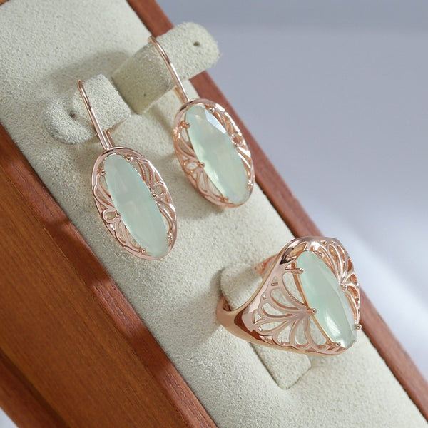 Vintage Style Oval Geometric Cut Fog Green Zircon Earrings Women