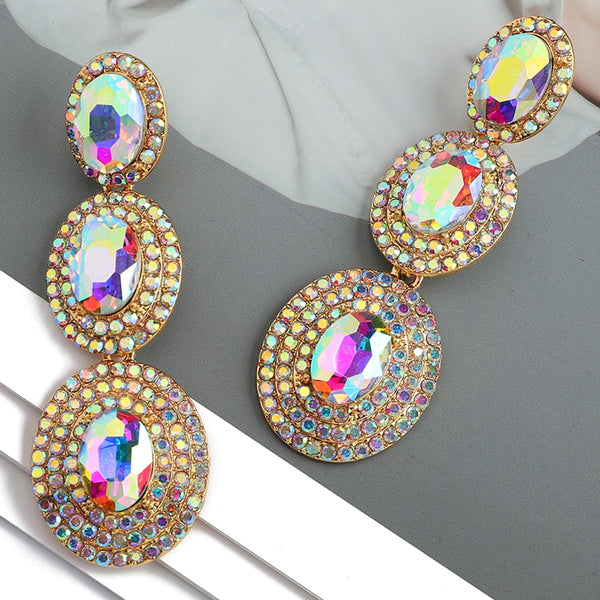 Modern Elegant Fashion Multiple Round Metal Full Crystal Dangle Earrings