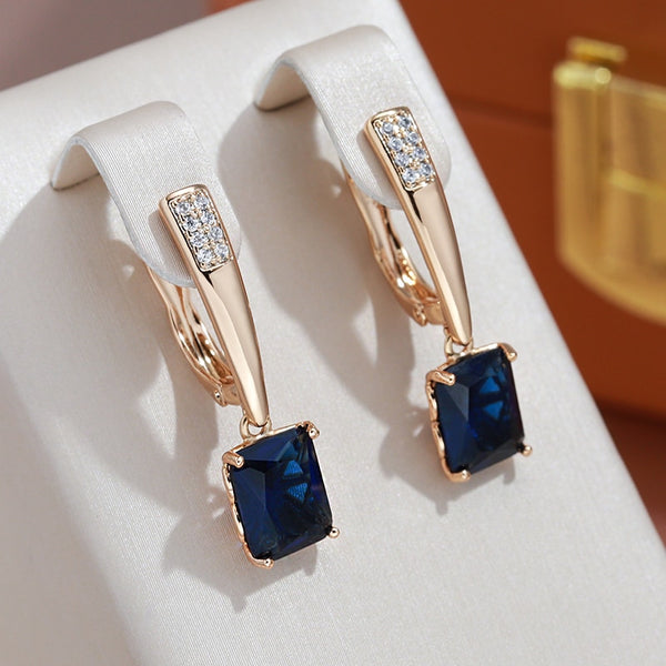 Vintage 585 Rose Gold Earrings Natural Zirconia Large Blue Stone