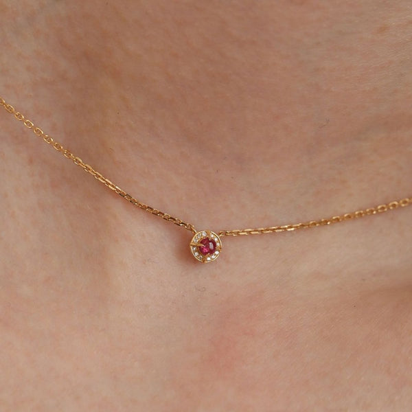 New in Silver Inlaid Round Red gemstone Mini Small Clavicle Chain Necklaces