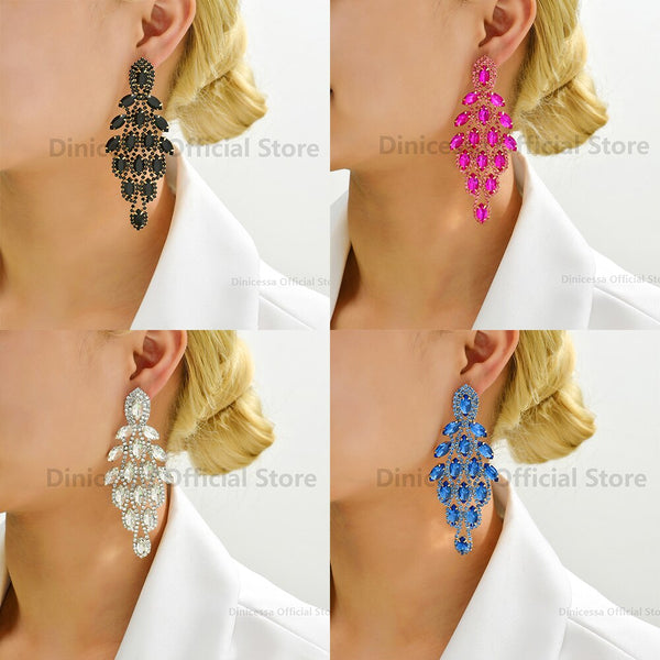 Charm Geometric Dangle Earring Luxury Design Shiny Glass Bridal Big Earrings For Women