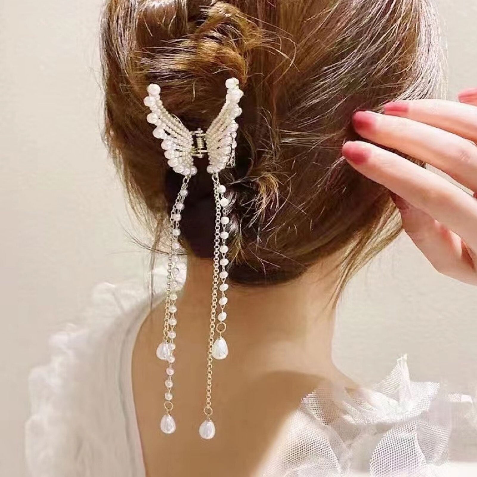 1PC Pearl Tassel Butterfly Hair Claw