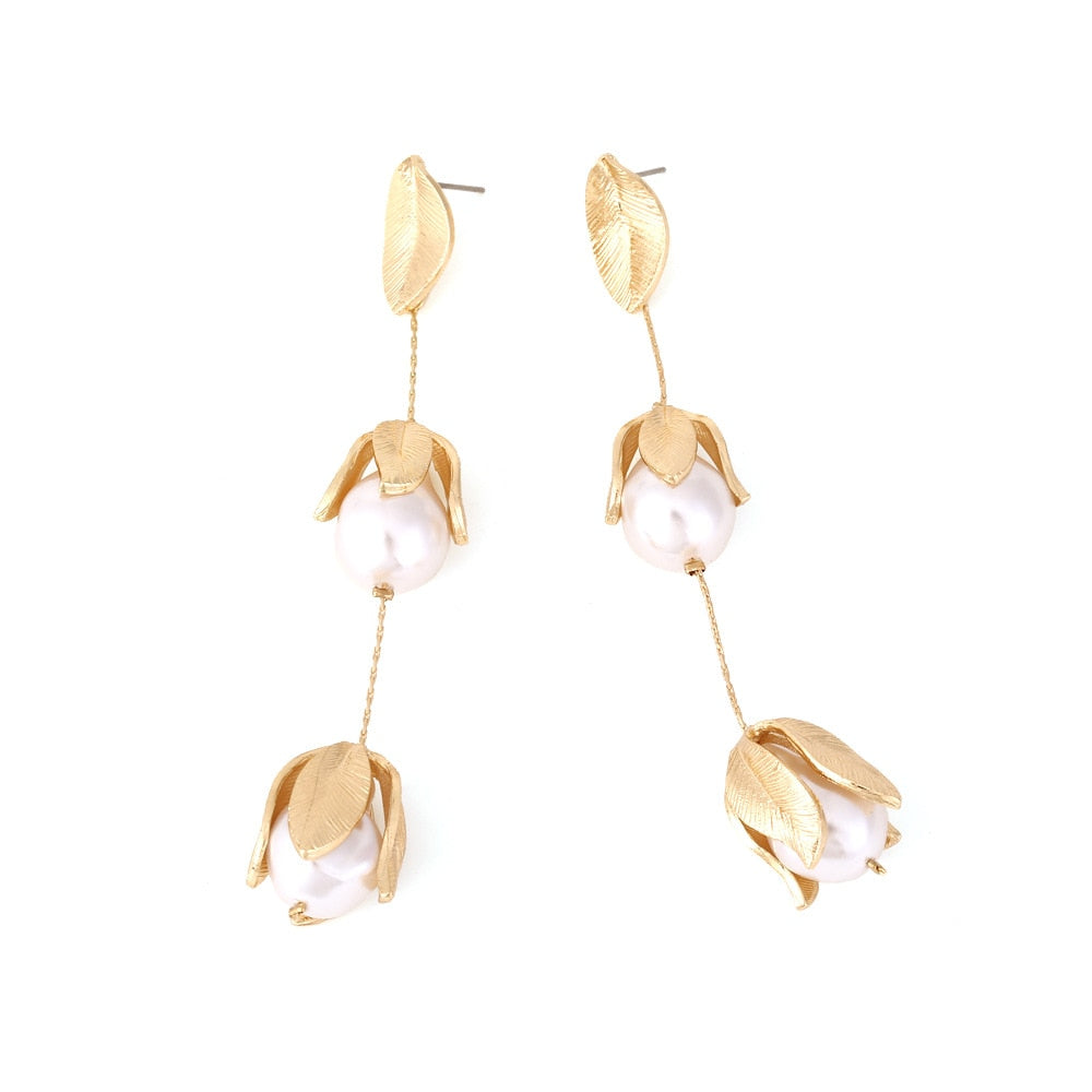 New Long Tassal Pearl Drop Earrings Bohemian Bead Earrings