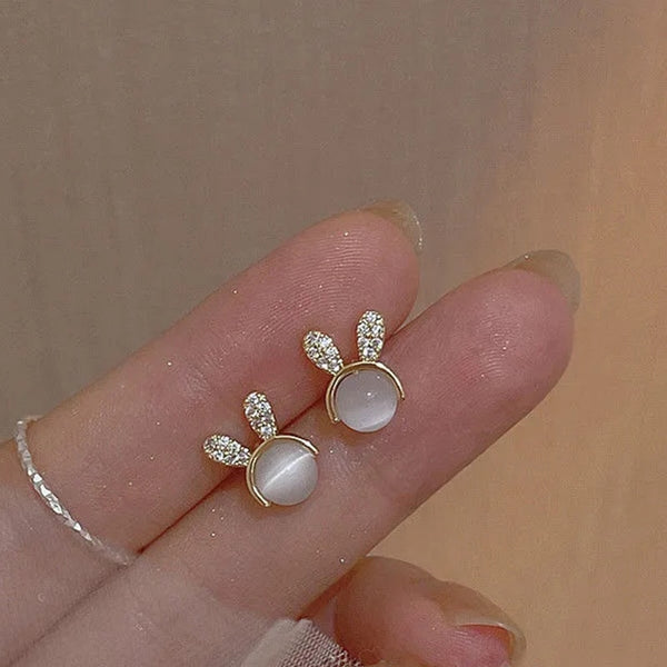 Creative design new diamond-studded natural chalcedony bunny earrings