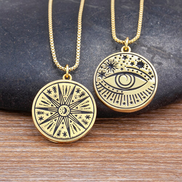 Exquisite Zircon Round Shape Inlaid Turkey Evil Eye Star Pendant Necklace Women