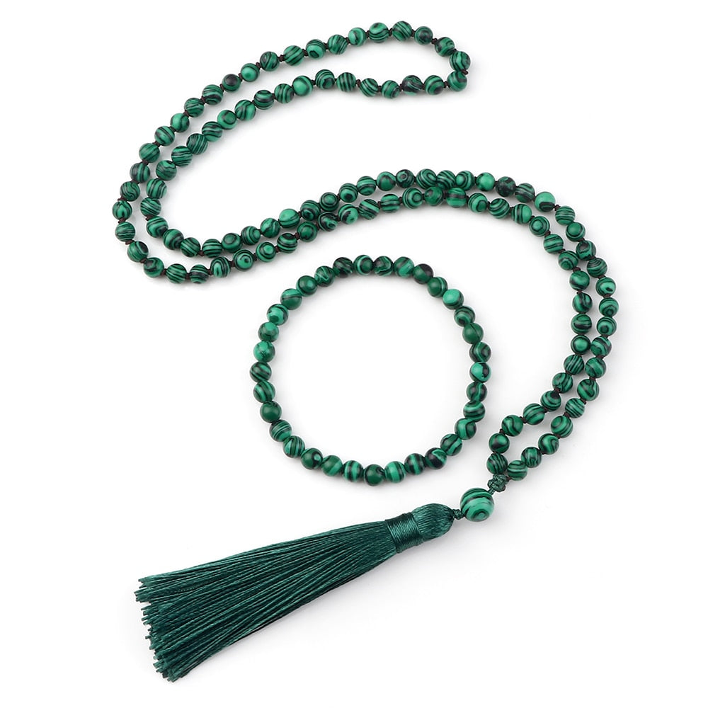 Tibetan 108 Mala Bracelet Necklace High Quality Natural Stone Beads Green Malachite Necklace