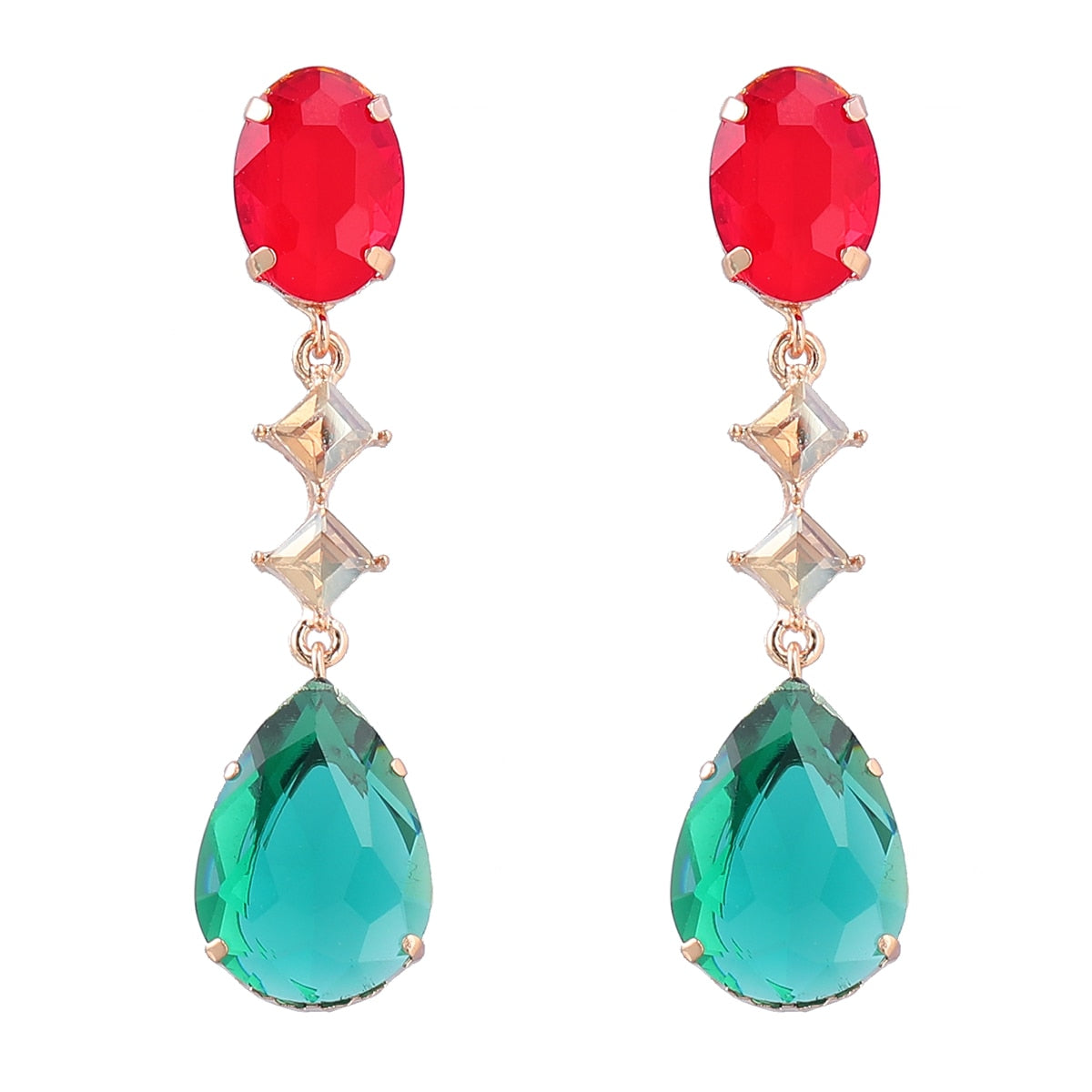 Fashion Metal Water Drop Rhinestone Geometric Earrings Women