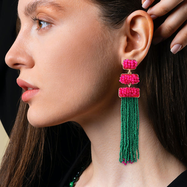 Long Boho Bead Tassel Earrings For Women Vintage Bohemian Drop Dangle Earrings