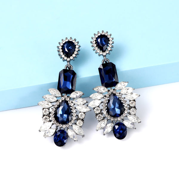 New Rhinestone Dangle Earrings High-Quality Fashion Green Blue Pendant Crystal Earrings