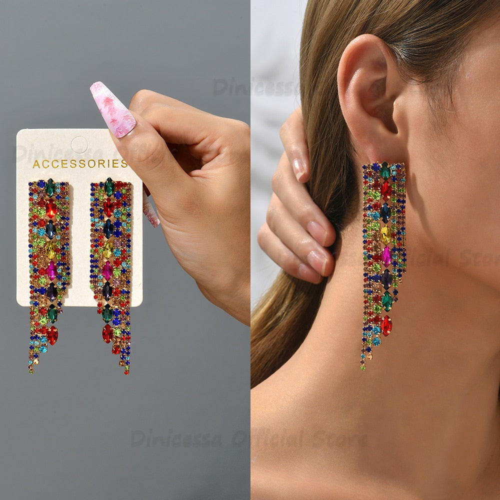 Summer Beach Beads Crystal Geometric Dangle Earrings For Women