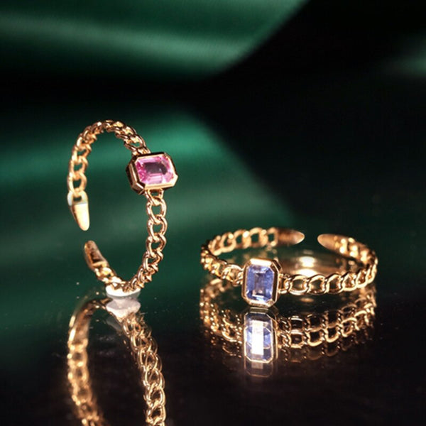 Creative S925 silver fantasy square pink crystal wedding rings