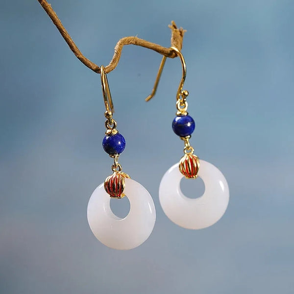 New design natural Hetian jade geometric lapis lazuli earrings