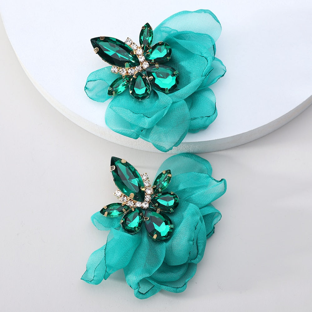 Romantic Sweet Summer Cotton Lace Flower Big Stud Earrings For Women