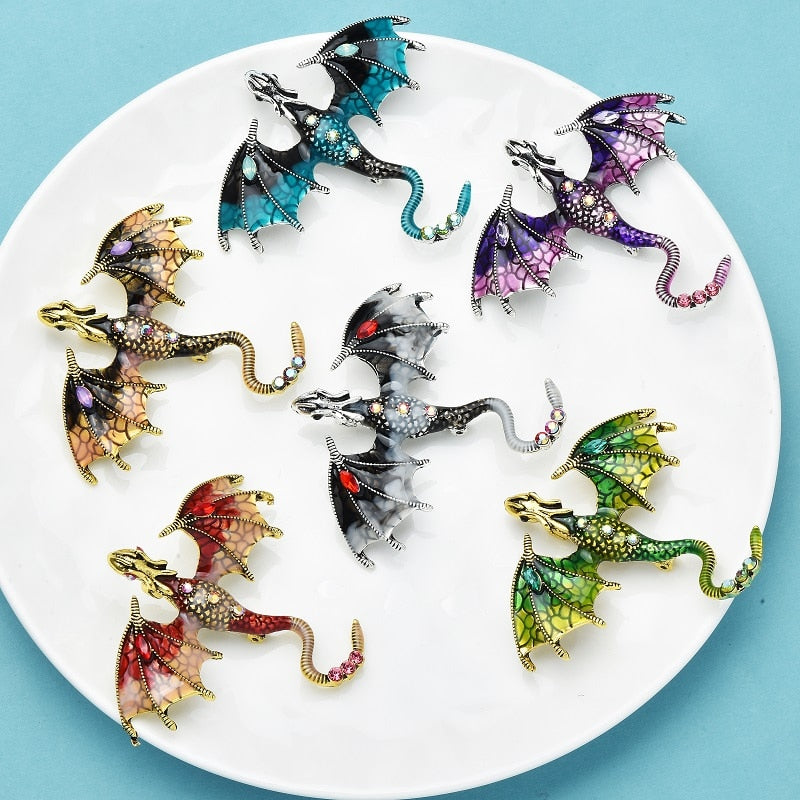 Enamel Dragon Brooches For Women Men