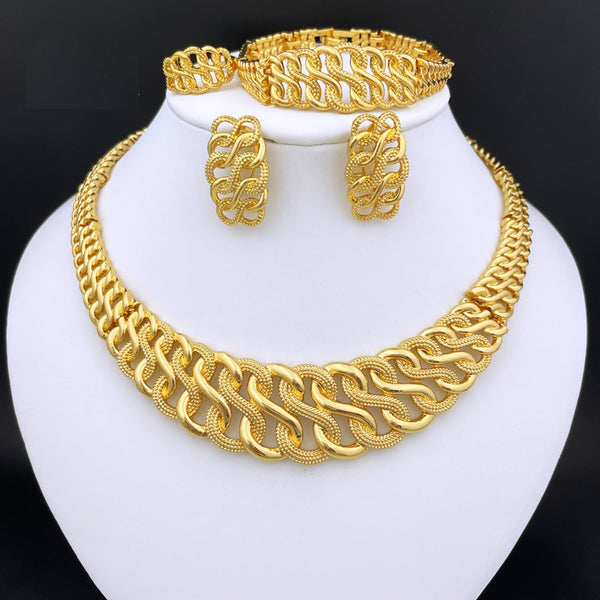 Dubai Gold Plated Fine Jewelry Set Women Necklace Earrings Charm Bracelet