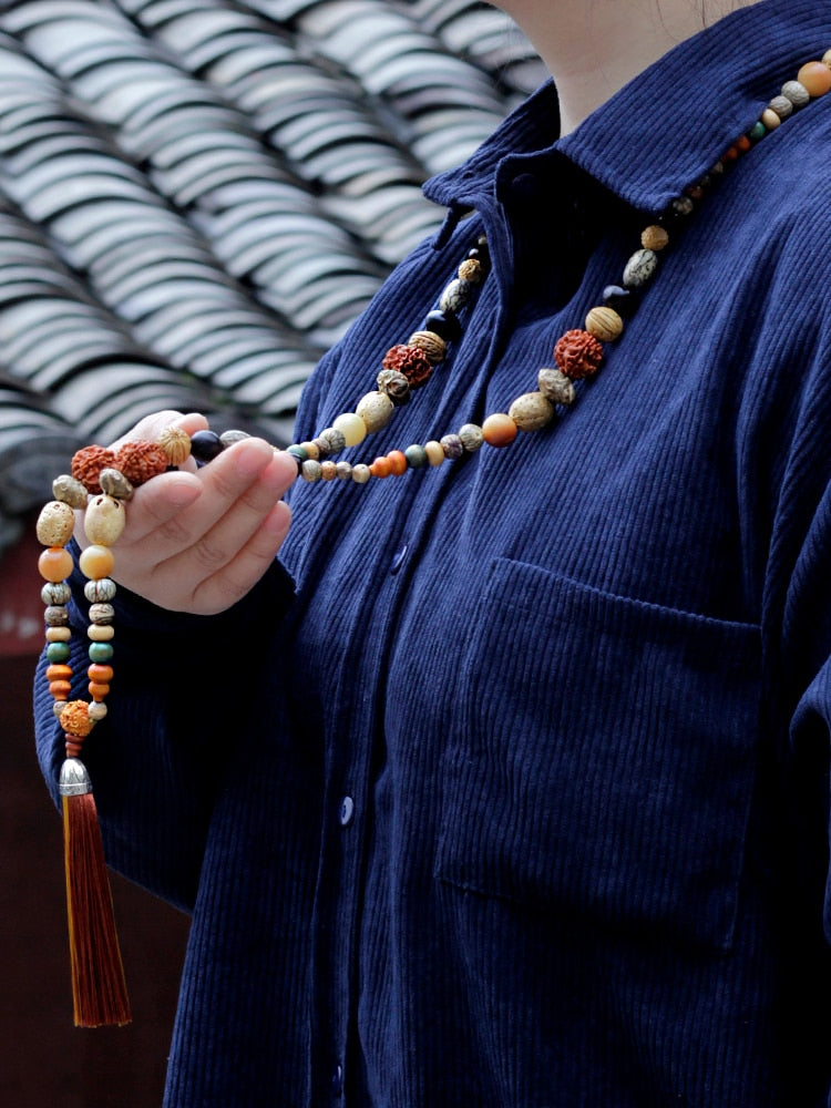 Natural Wood Beads 108 Japamala Necklace WithTassel,