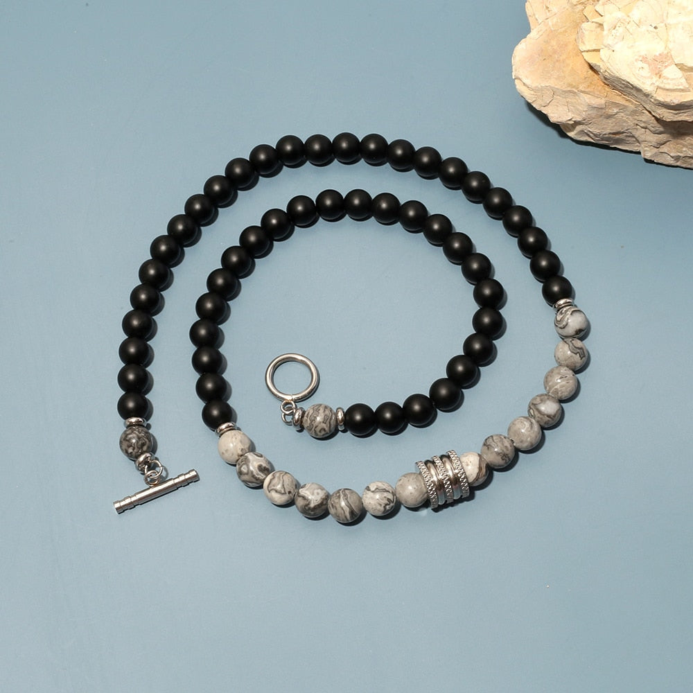 Natural Black Lava Map Stone Mattle Onyx Choker Jewelry For Men Women