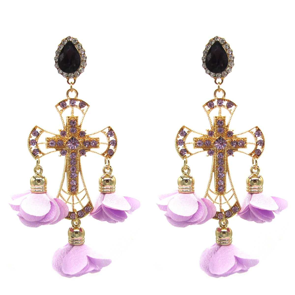 Statement Alloy Long Pendant Rhinestones Tassel Flower Earrings For Women