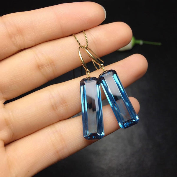 High quality silver inlaid rectangular blue crystal Drop Earrings for Women