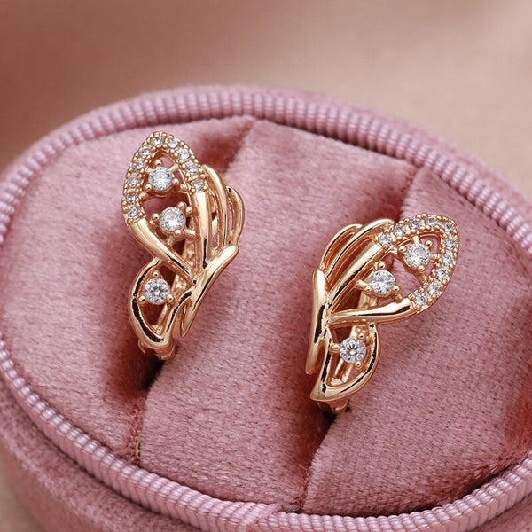 Summer New Bling Earrings 585 Rose Gold Butterfly Zircon Earrings for Women