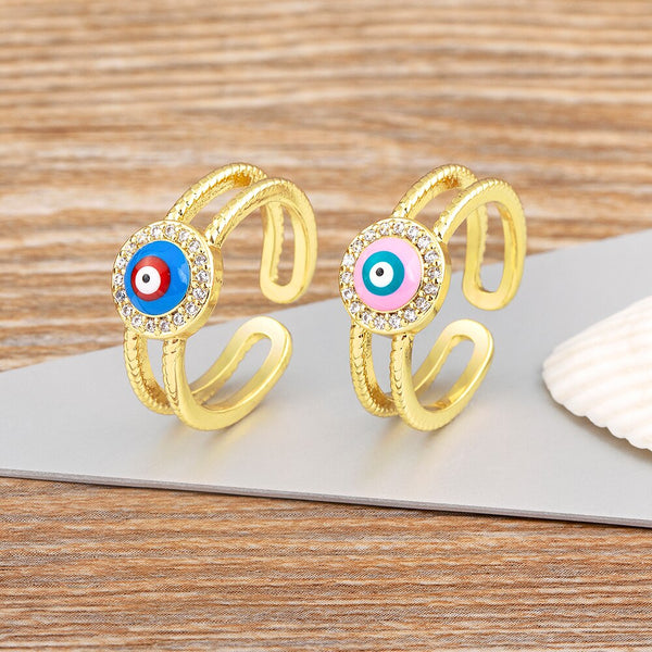 Nidin New Trendy Minimalist 4 Colors Evil Eye Zircon Rings