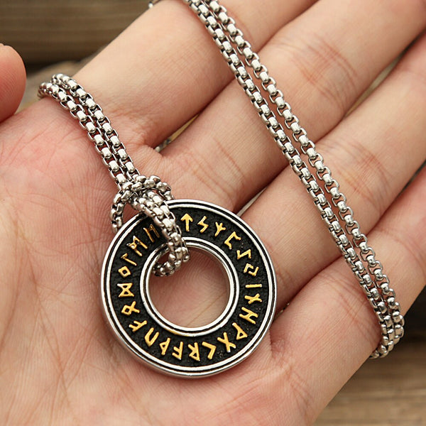 Vintage Viking Rune Round Pendant Necklace For Men Women