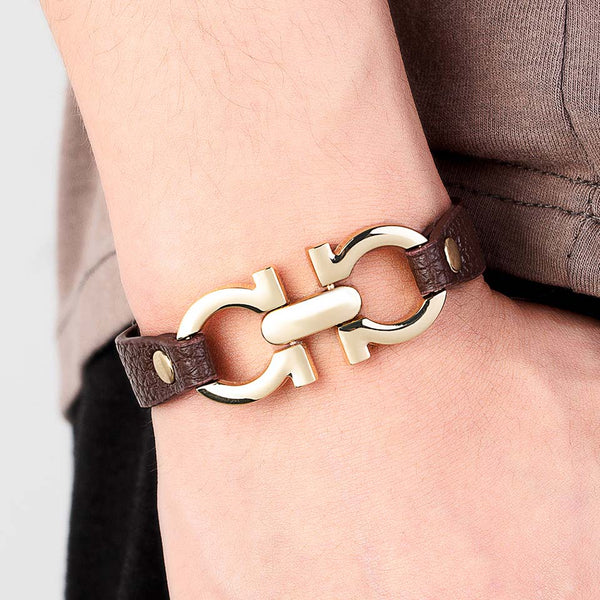 Top Quality Woman and man Female Design PU Leather Gold Alloy Geometric Buckle Bracelets