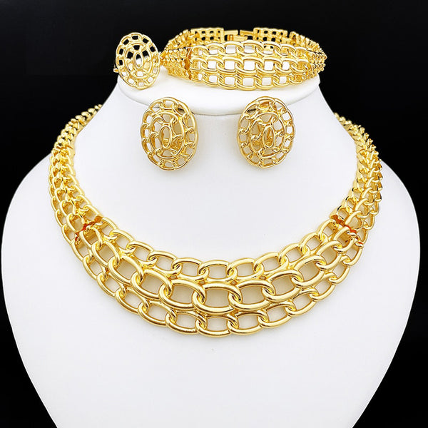 Dubai Gold Color Jewelry Sets For Women Openworked Necklace Earrings Set