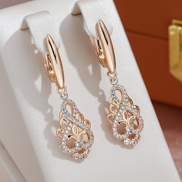 Luxury Natural Zircon 585 Gold Color Long Dangle Women's Earrings