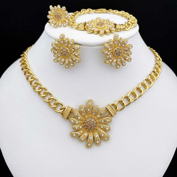 24k Fashion Jewelry Jewelry Sets Gold Color Necklace Folower Earrings