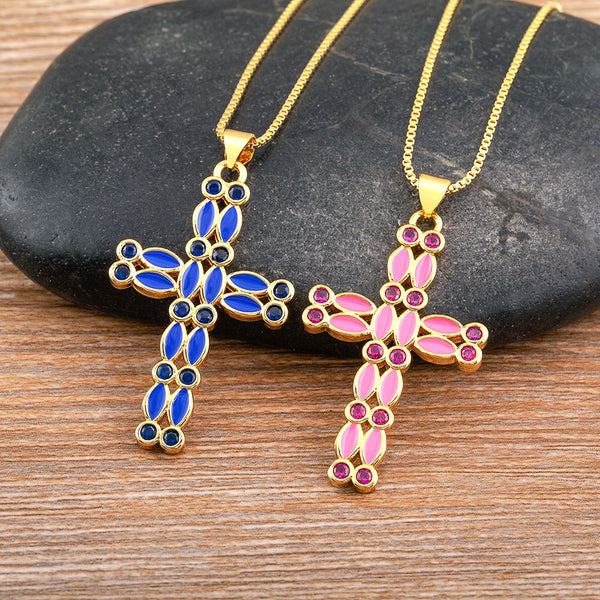 Hot Sale 6 Candy Colors Female Cross Necklace