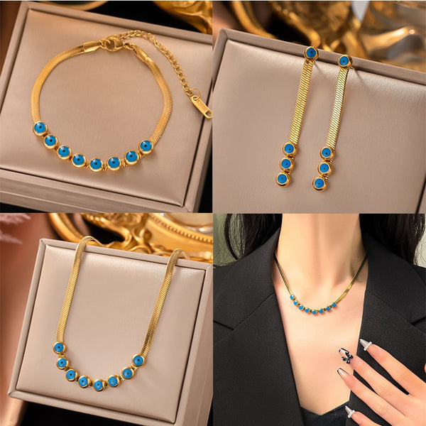 Gold Color Turkey Blue Evil Eye Pendant  Bracelet Necklace For Women