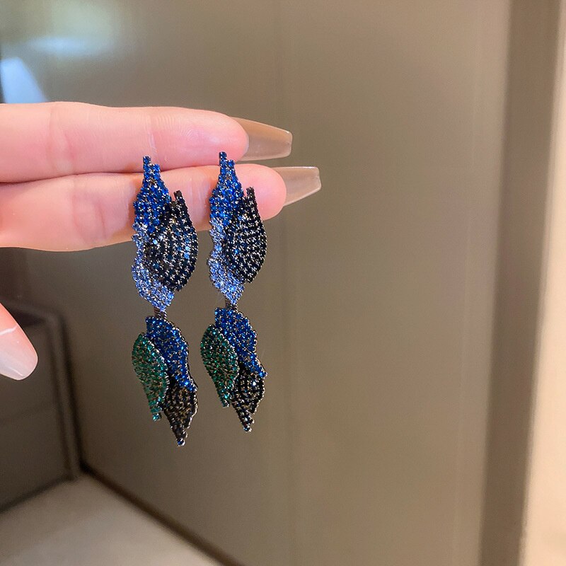 Long Tassel Drop Earrings for Women 3 Style Blue Rhinestone Dangle Earrings