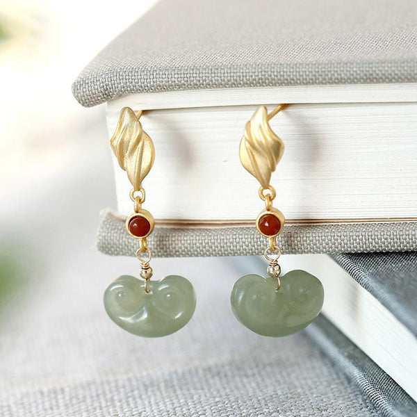 Natural Hetian Jade Small Yuanbao Earrings